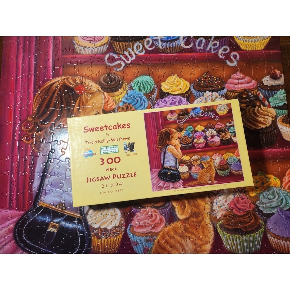 SunsOut Sweetcakes Jigsaw Puzzle 300 Piece Tricia Reilly-Matthews Cat Cupcakes